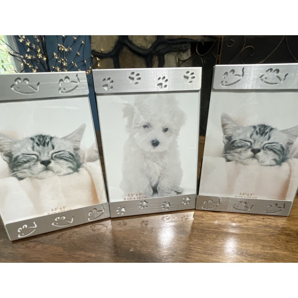 Metal Pet Photo Frame Paw Prints‎ Mouse Lot If 3 Holds Picture 3.5"x5" Dog Cat